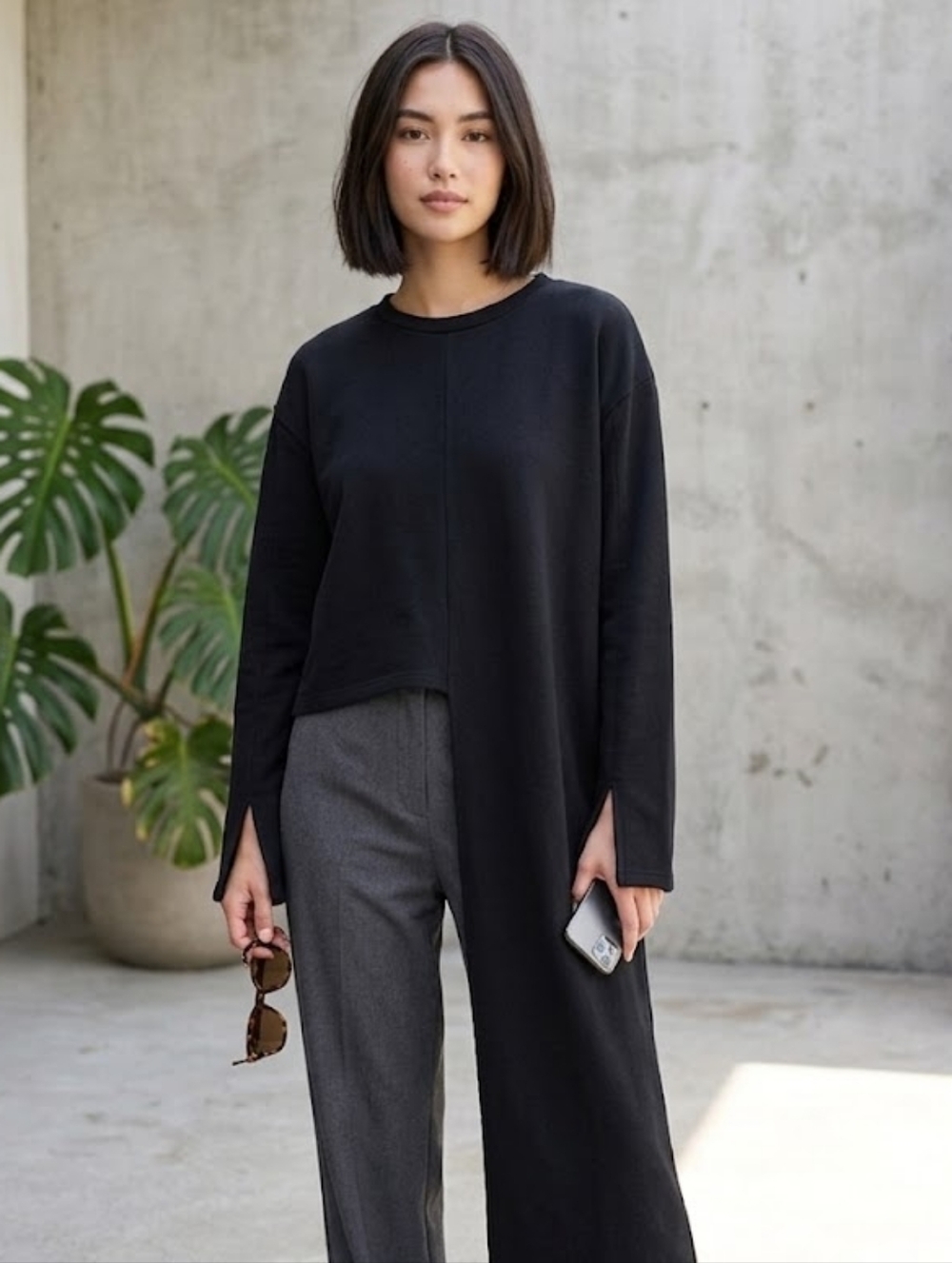 Oak + Fort asymmetric hem sweatshirt O/S